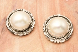 Mabe Pearl Earrings by Navajo Artist Artie Yellowhorse